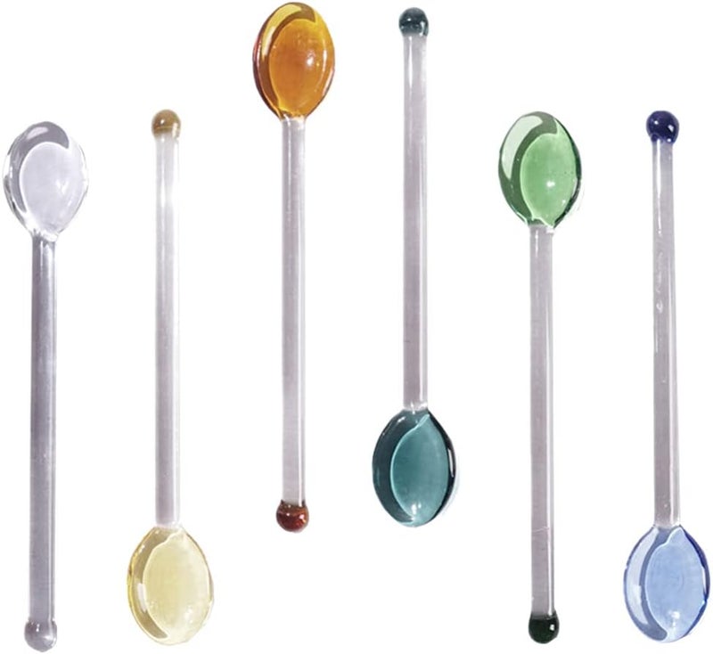 DOITOOL 6Pcs Glass Spoons Coffee Mixing Spoons, Glass Stirring Rod Teaspoons Stirring Spoons for Salt Sugar Tea Coffee Cocktail Cold Ice Cream Drink Party - Image 1